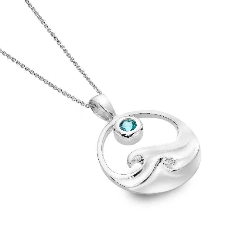 geometric necklaces for women -Sea Gems Sterling Silver and Topaz Surf Pendant Necklace