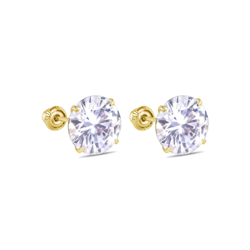 14MGME00038 - 14 Karat Yellow Gold Round Moissanite Stud Screw Back Earring