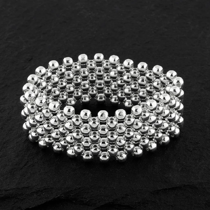 Elastic Sterling Silver Multi Row Bead Bracelet