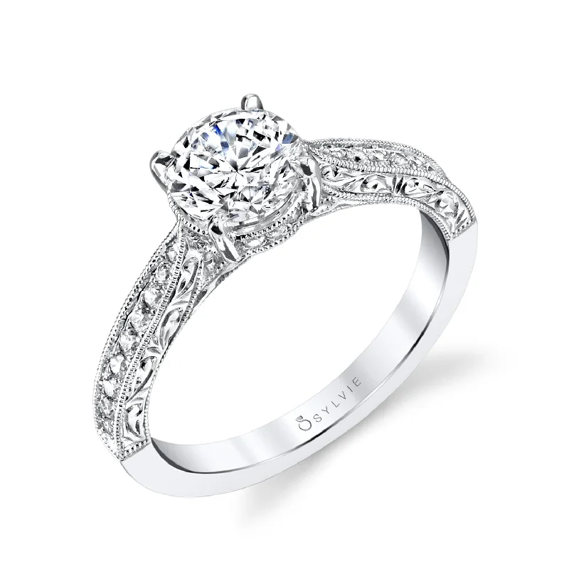 cubic zirconia engagement rings -Sylvie Collection 14K White Gold Round Engagement Ring Setting