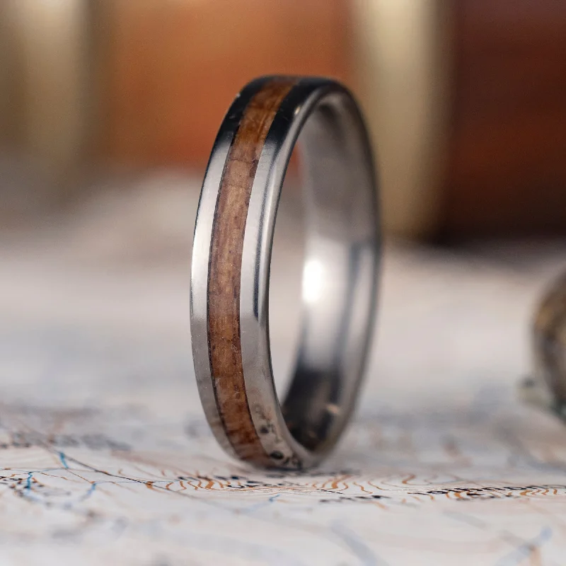 (In-Stock) The North Carolina Teak | Men's Titanium Wedding Band with USS North Carolina Teak Wood - Size 10.75 | 5mm Wide