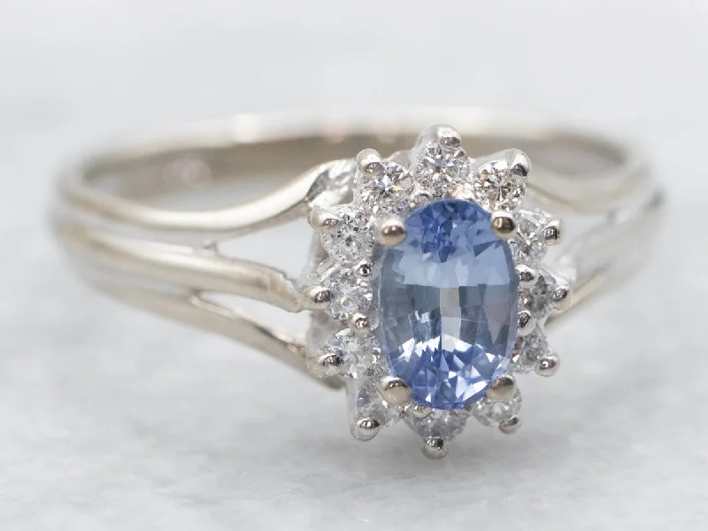 silver diamond engagement rings -White Gold Oval Cut Sapphire Engagement Ring with Diamond Halo