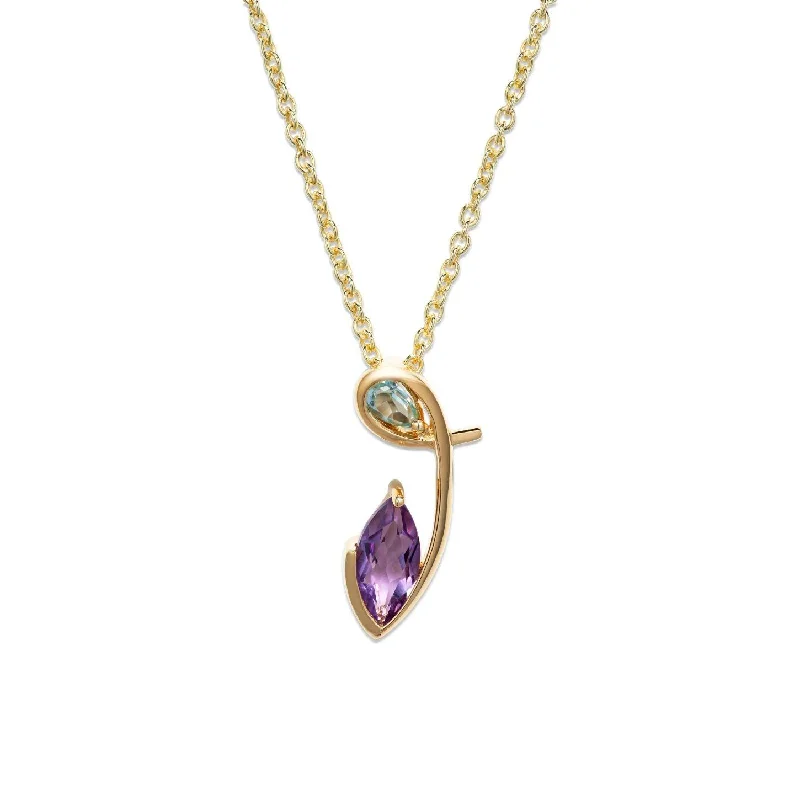 charm pendant necklaces for women -Unique & Co Gold Vermeil Amethyst and Blue Topaz Pendant