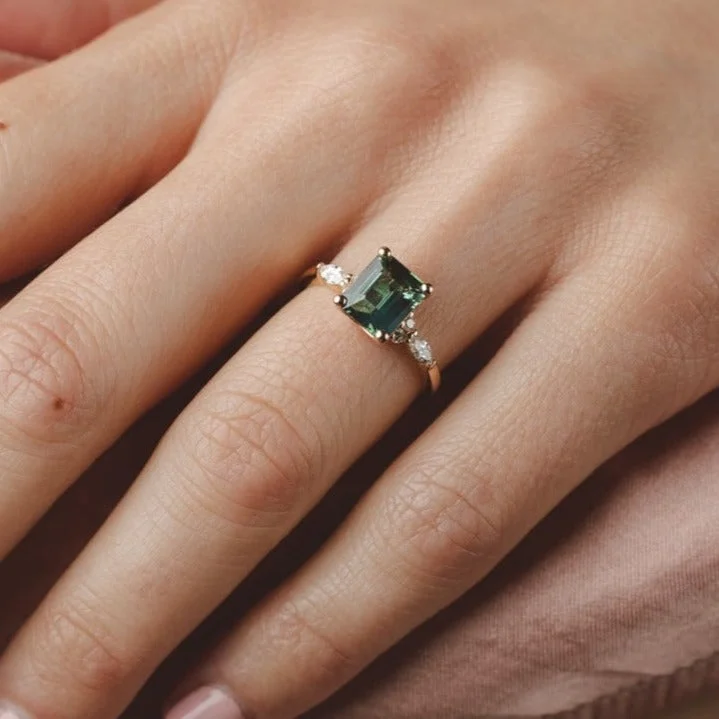 halo engagement rings for women -Willow 2.12ct  Emerald Sapphire Engagement Ring