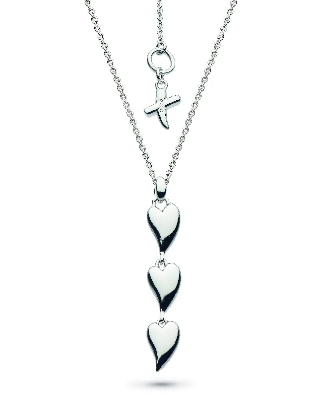 cute necklaces for women -Kit Heath Desire Kiss Rhodium Plate Triple Hearts Necklace