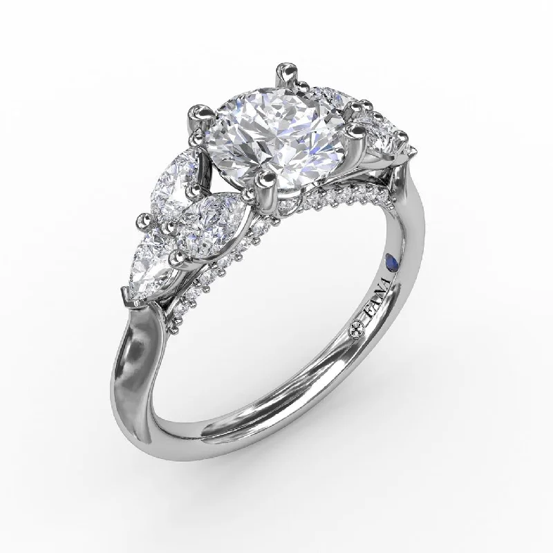 women’s diamond solitaire engagement rings -Floral Multi-Stone Engagement Ring With Diamond Leaves