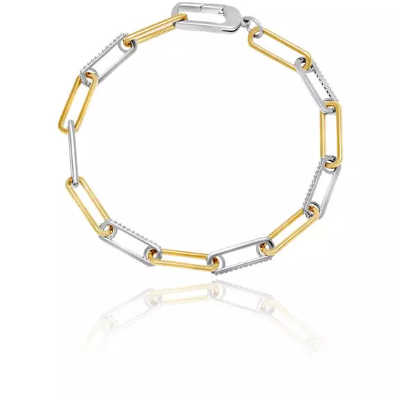 CRISLU Two-Tone Interlocking Pave Link Bracelet Finished in Pure Platinum and 18kt Gold- 7 Inches