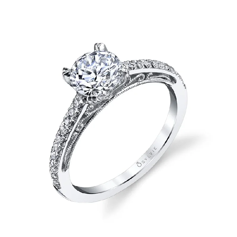 vintage inspired diamond engagement rings -Sylvie Collection 14K White Gold Round Engagement Ring Setting