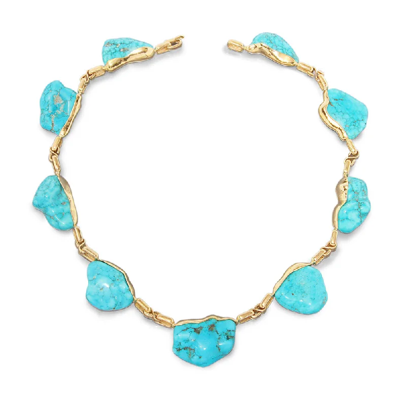 sterling silver necklaces for women -Oval & S Shaped Gold Links Tumbled Turquoise Necklace