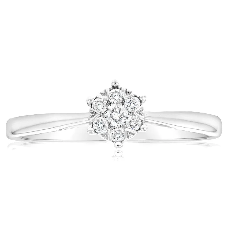 halo diamond engagement rings -9ct White Gold with 7 Diamonds Cluster Engagement Ring