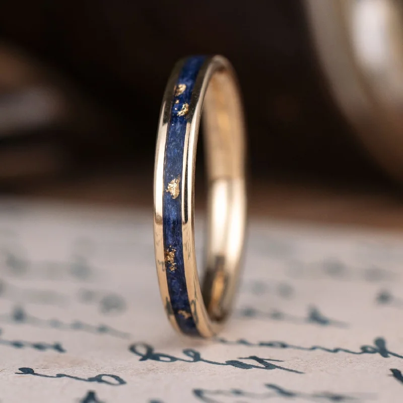 (In-Stock) The Starry Night | Women's 10k Yellow Gold Wedding Band with Flowers and Gold Flakes - Size 7.25 | 3mm Wide