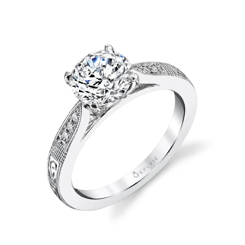 bridal set engagement rings -Sylvie Collection 14K White Gold Round Engagement Ring Setting