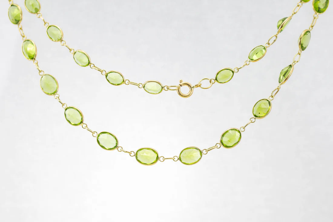 modern necklaces for women -9ct Yellow Gold Peridot Graduated Line Necklace