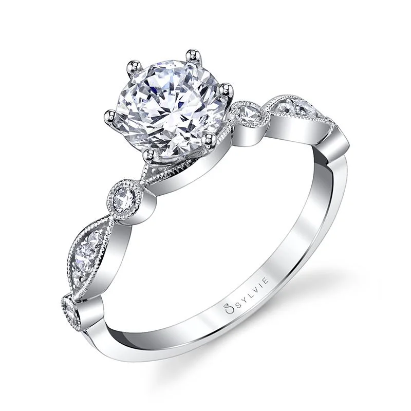 large diamond engagement rings -Sylvie Collection 14K White Gold Round Engagement Ring Setting W. 1Ct Round 14K White Gold