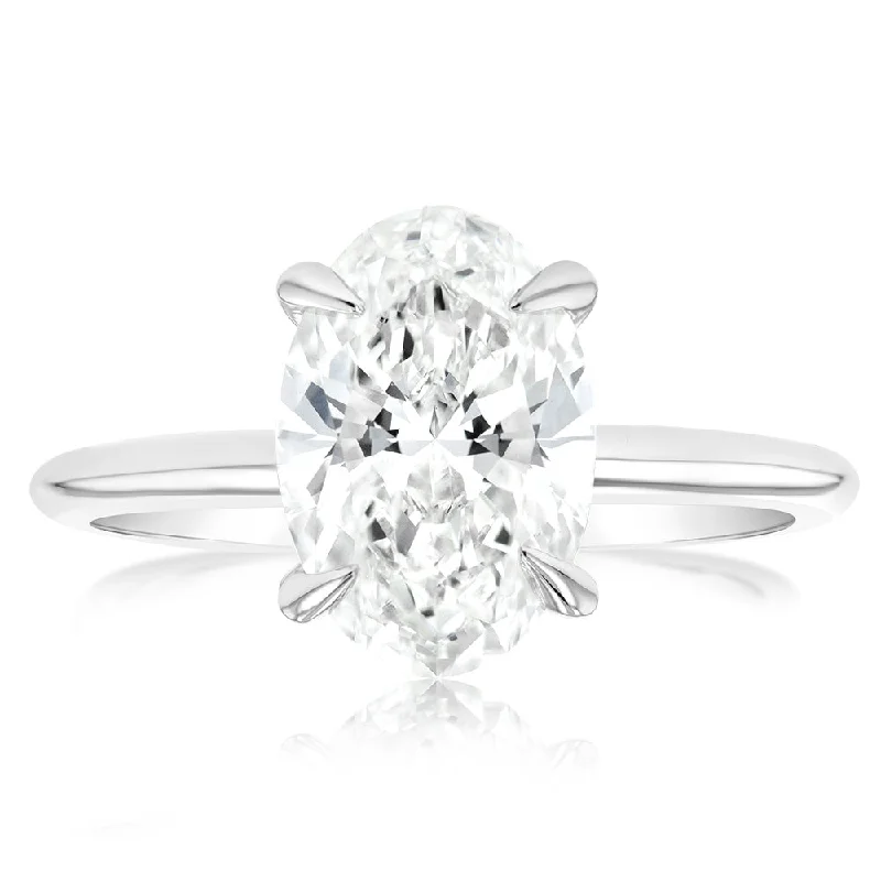 elegant engagement rings -Luminesce Lab Grown Certified 2 Carat Oval Diamond Engagement Ring in 18ct White Gold