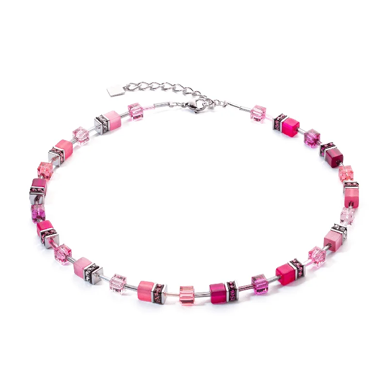 personalized engraving necklaces for women -Coeur De Lion GeoCUBE® Iconic Viva Magenta Necklace