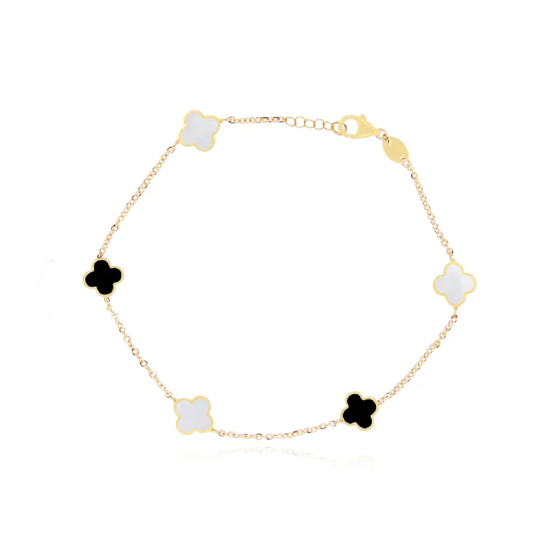 Mini Mother of Pearl and Onyx Mixed Clover Bracelet