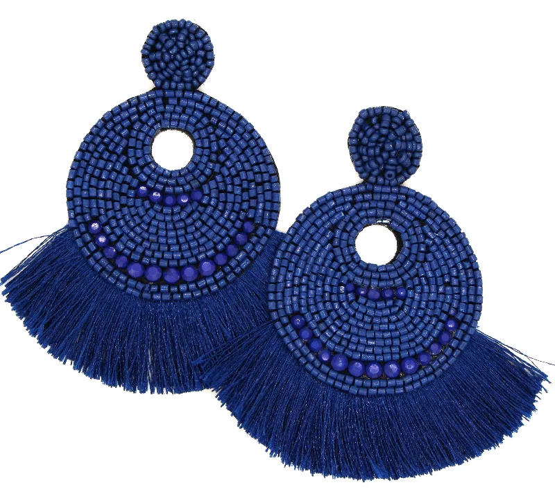 Josie Beaded Tassel Earrings- Navy