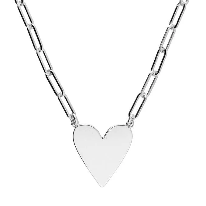 personalized birthstone necklaces for women -Silver Chain Link Heart Necklace