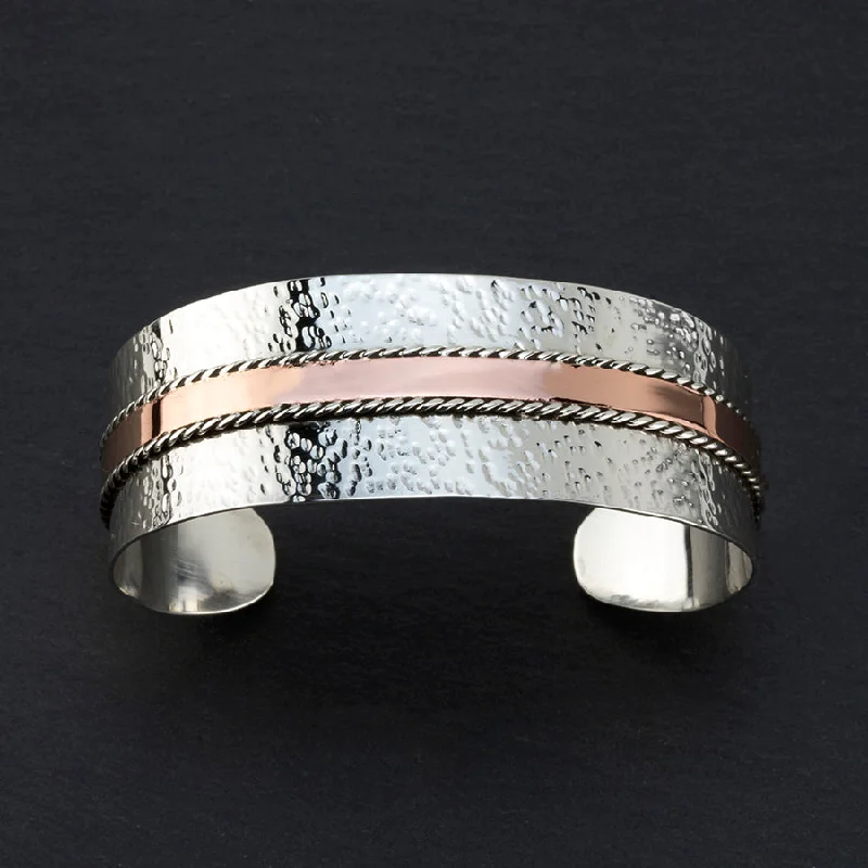 Hammered Silver and Copper Cuff Bracelet