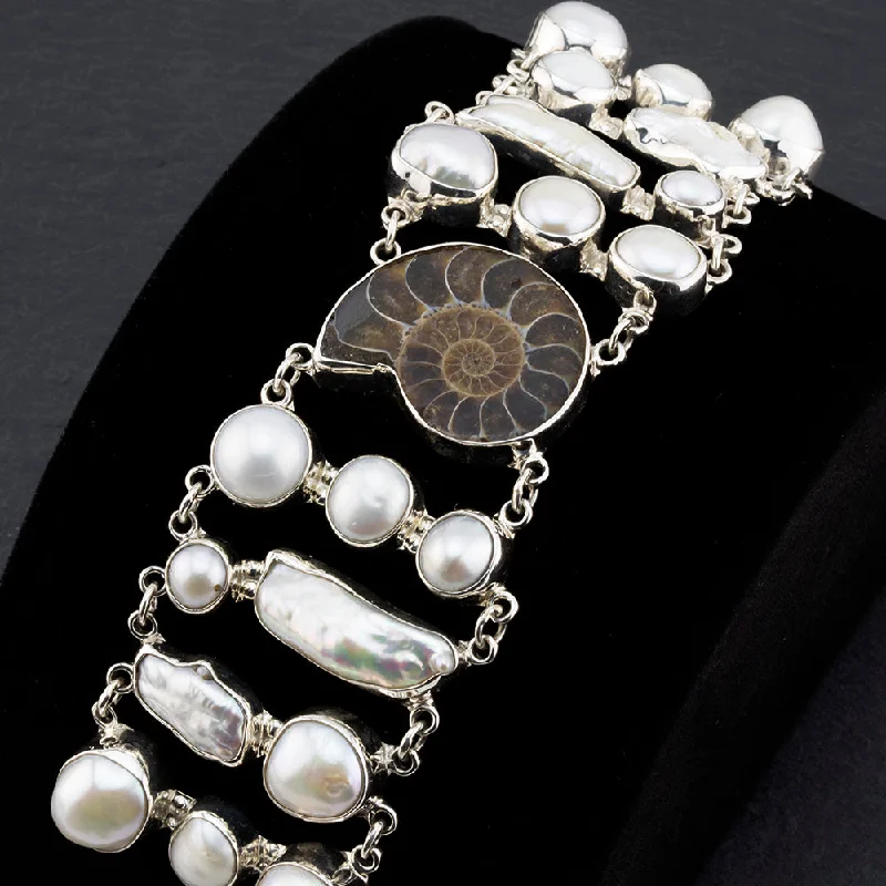 Large Ammonite and Pearl Stone Bracelet