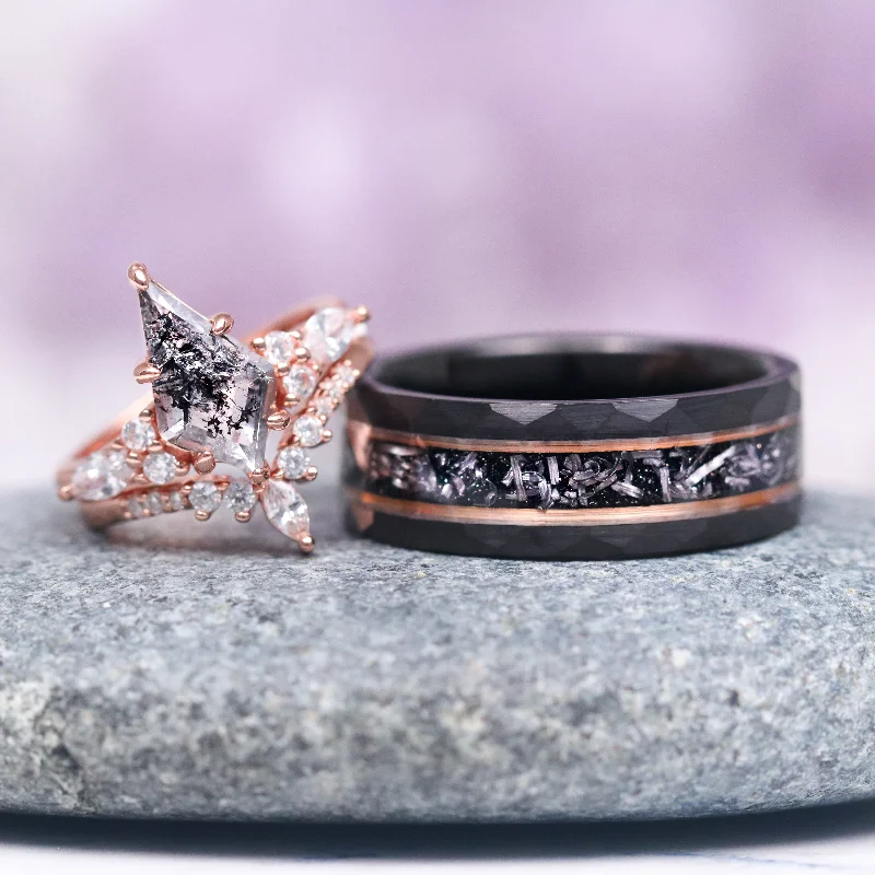 Skye Kite™ Galaxy Salt & Pepper (Herkimer) Diamond & Meteorite Couples Ring Set