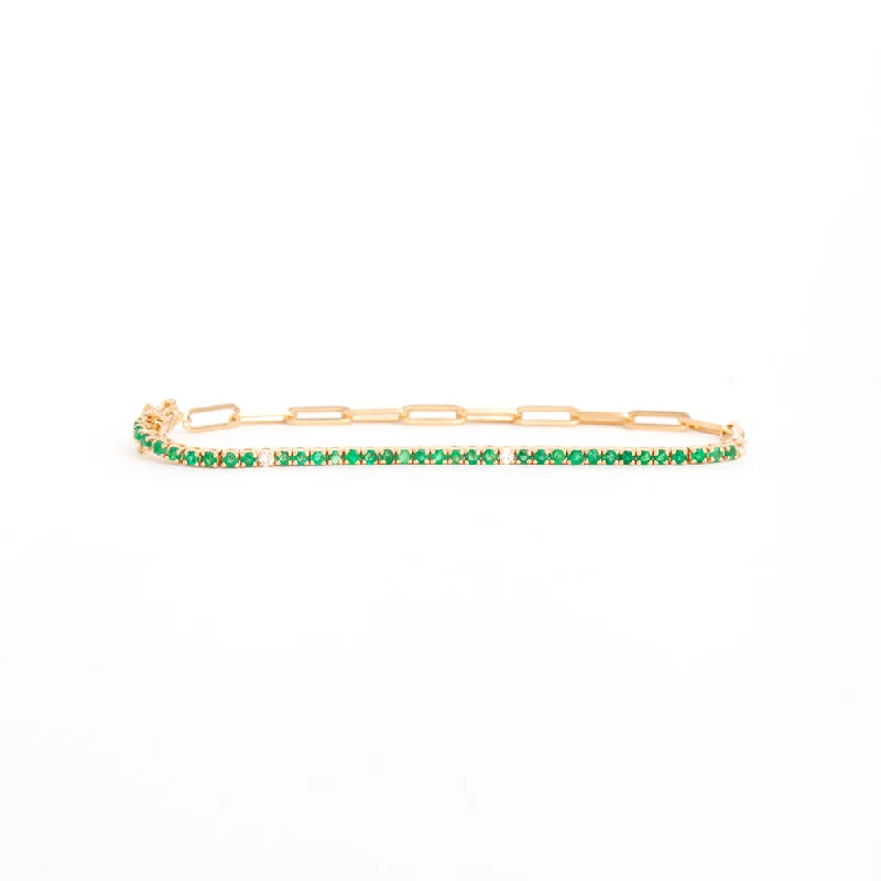 Emerald and White Diamond & Paperclip Half Tennis Bracelet