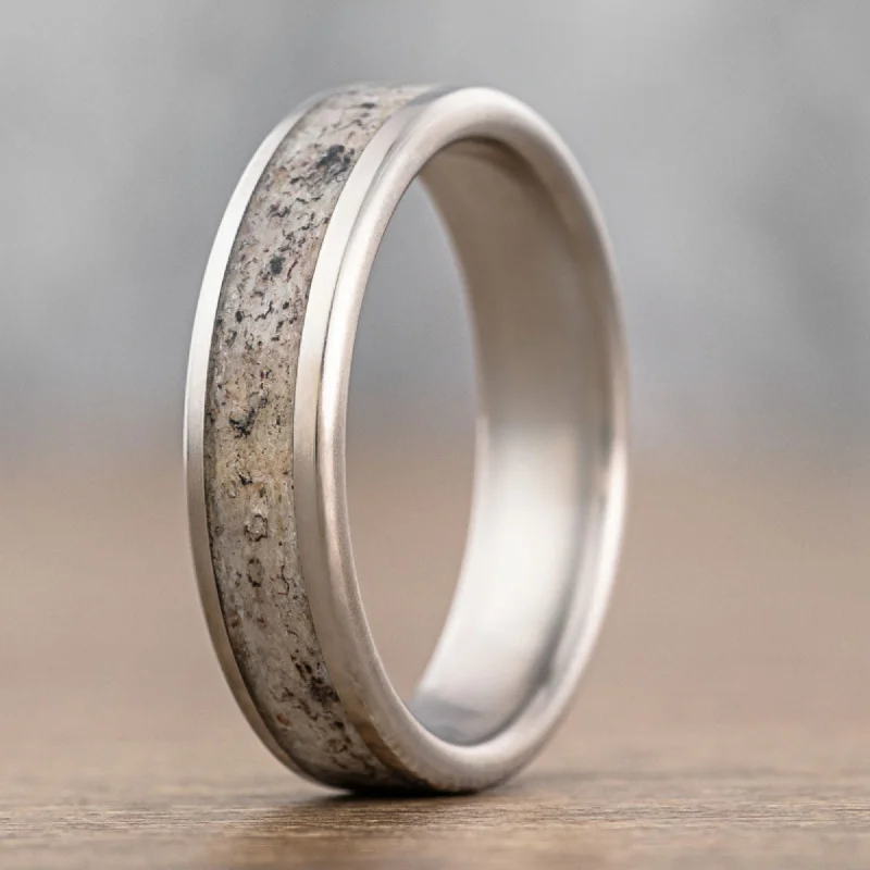 (In-Stock) The Marksman | Men's Titanium Wedding Band with Elk Antler Inlay - Size 10.75 | 6mm Wide