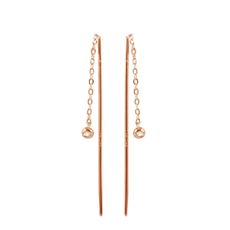 Rose Gold Plated 925 Sterling Silver CZ Chain Dangling Earrings - STE01220RGP