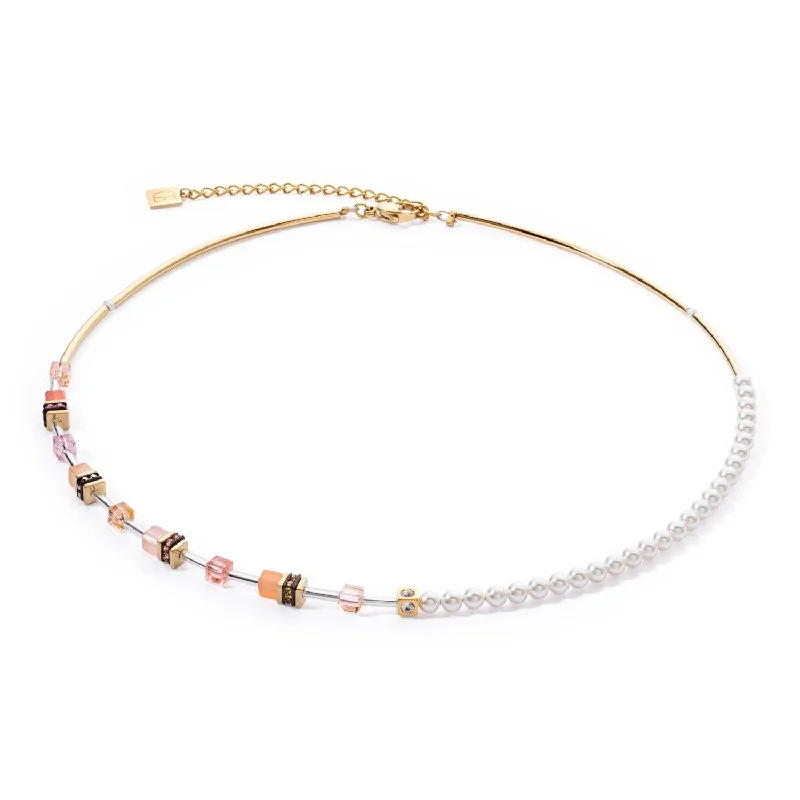 celestial necklaces for women -Coeur De Lion GeoCUBE® Mini Fusion Apricot Pearl Necklace