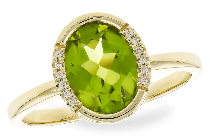 14K Yellow Gold 1.75ctw Oval Peridot & Diamond Half Halo Ring by Allison Kaufman