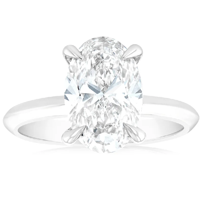 emerald and diamond engagement rings -Luminesce Lab Grown Certified 3 Carat Diamond Oval Solitaire Engagement Ring in 18ct White Gold