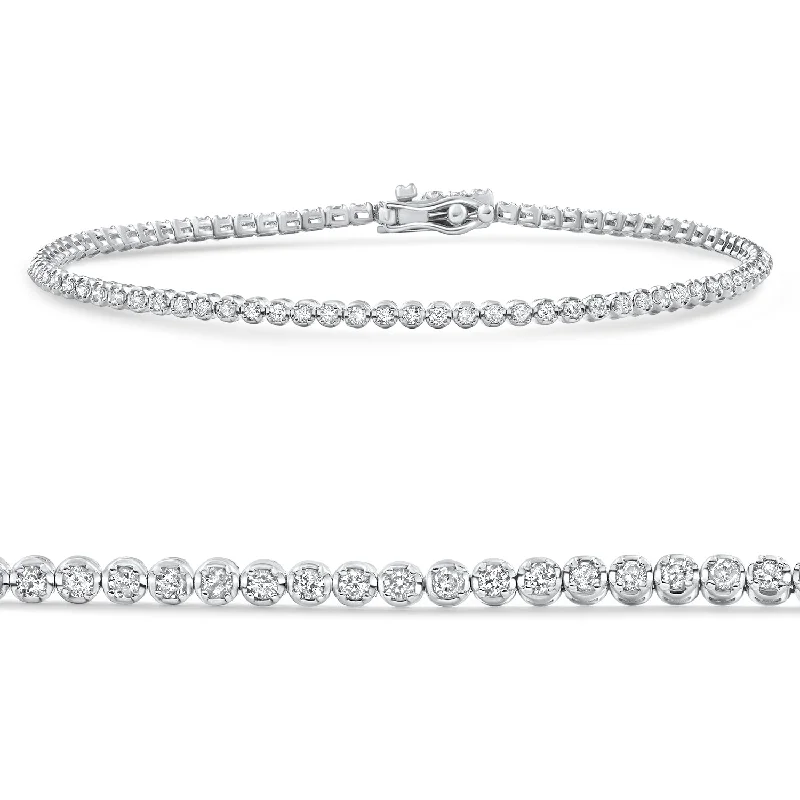 14k White Gold 1Ct TW Natural Diamond Tennis Line Bracelet 7"