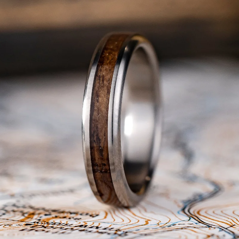 (In-Stock) The North Carolina Teak | Men's Titanium Wedding Band with USS North Carolina Battleship Teak Wood - Size 9.25 | 5mm Wide