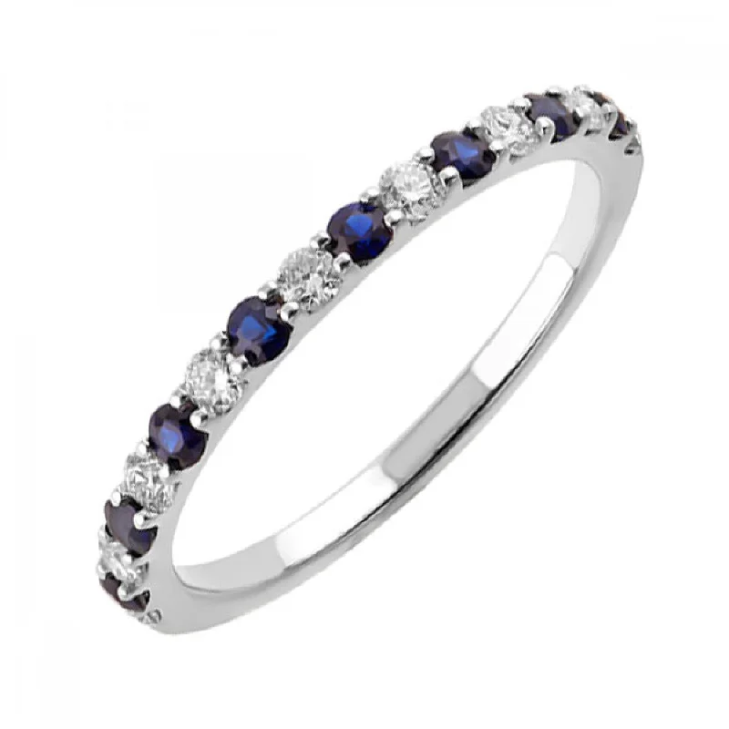 10K White Gold 0.20cttw Sapphire & 0.20cttw Diamond Stackable Band