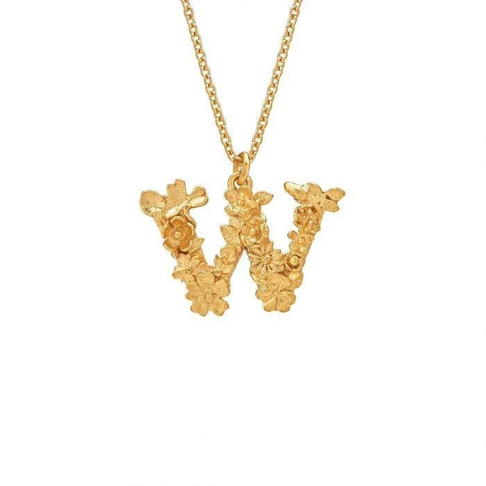 wedding gift necklaces for women -Alex Monroe Floral Letter W Necklace