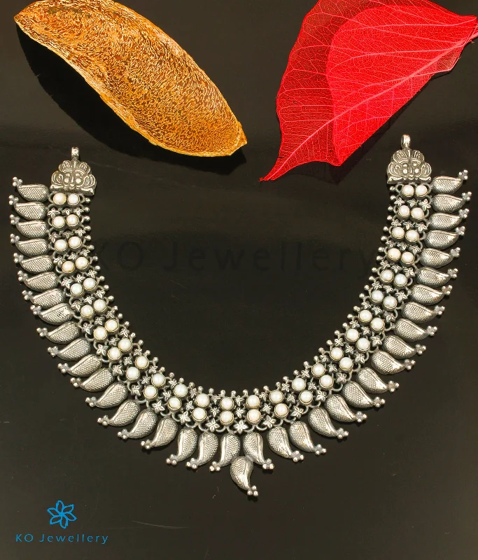 luxury fashion necklaces for women -The Mukta Silver Pearl Necklace (Oxidised)