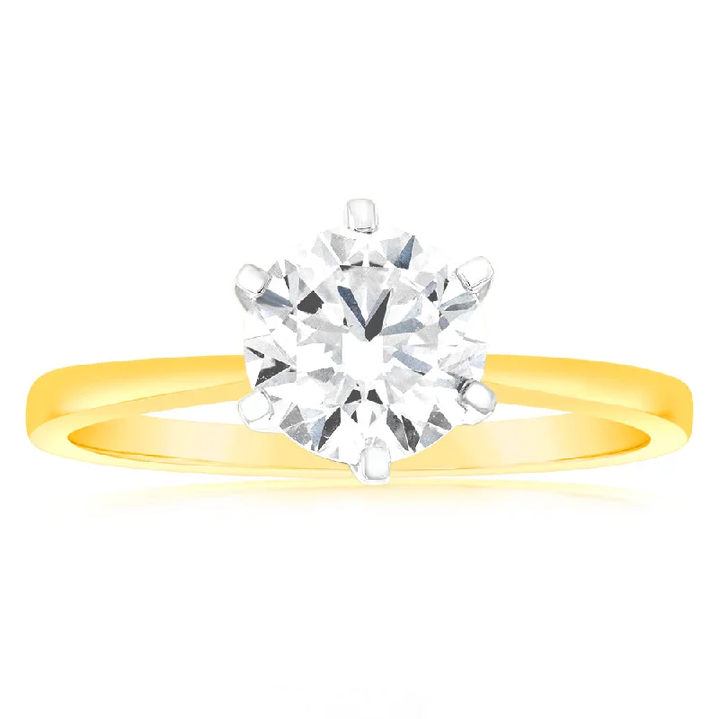 affordable custom engagement rings -Luminesce Lab Grown Certified 2 Carat Solitaire Engagement Ring in 18ct Yellow Gold