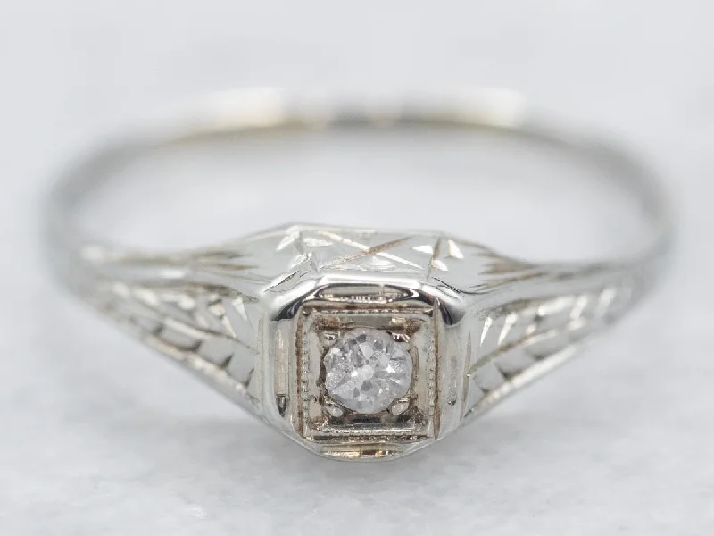 elegant engagement rings -Art Deco Old Mine Cut Diamond Solitaire Engagement Ring