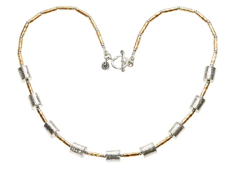 bridal necklaces for women -Yaron Morhaim 14k Rolled Gold Necklace with Silver Barrels