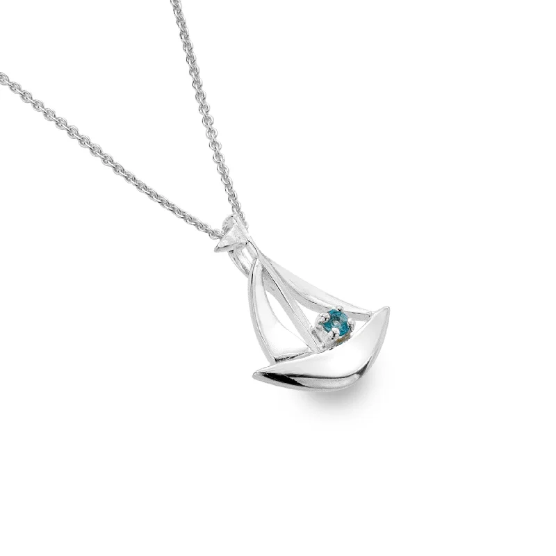 heart-shaped necklaces for women -Sea Gems Silver Blue Topaz Sail Boat Pendant Necklace