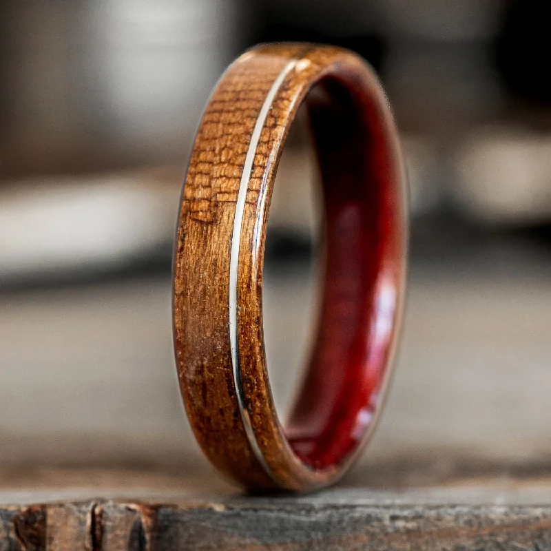 (In-Stock) The USS New Jersey Teak Wooden Ring - Bloodwood Edition - White Gold - Size 14 | 6mm Wide