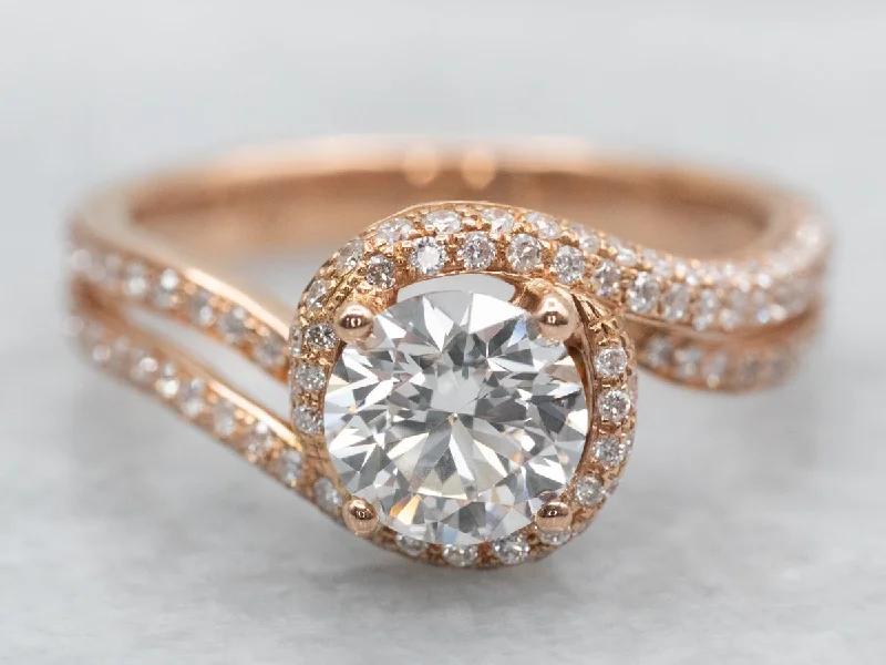 affordable engagement rings -Modern Rose Gold GIA Certified Diamond Engagement Ring