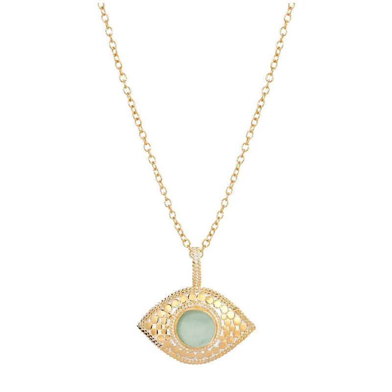 lucky charm necklaces for women -Anna Beck Gold Evil Eye Green Quartz Necklace