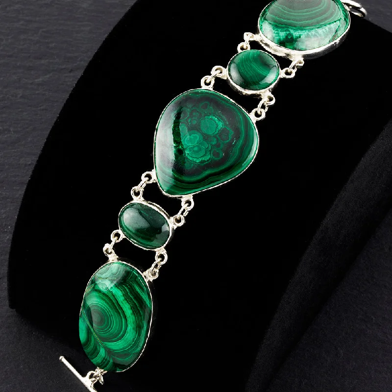 Large Sterling Silver and Malachite Stone Bracelet