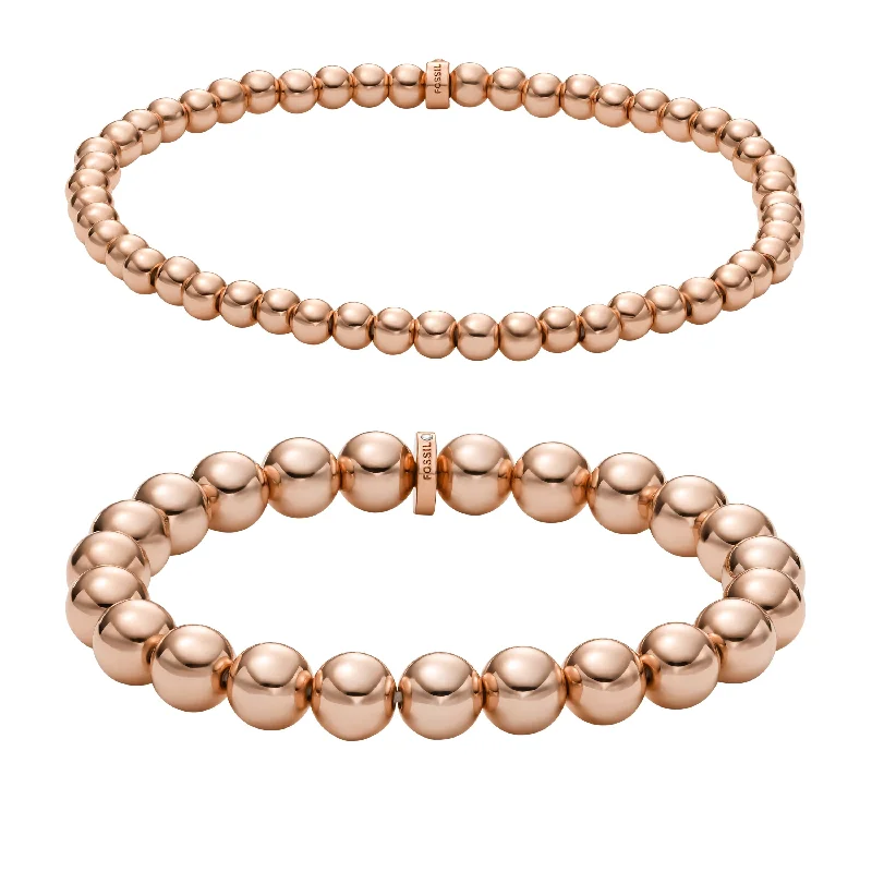 Fossil Women's Rose Gold-Tone Brass Beaded Bracelet Gift Set