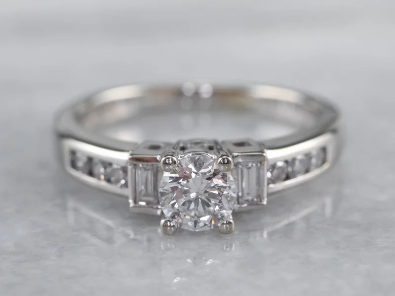 silver diamond engagement rings -Diamond White Gold Engagement Ring