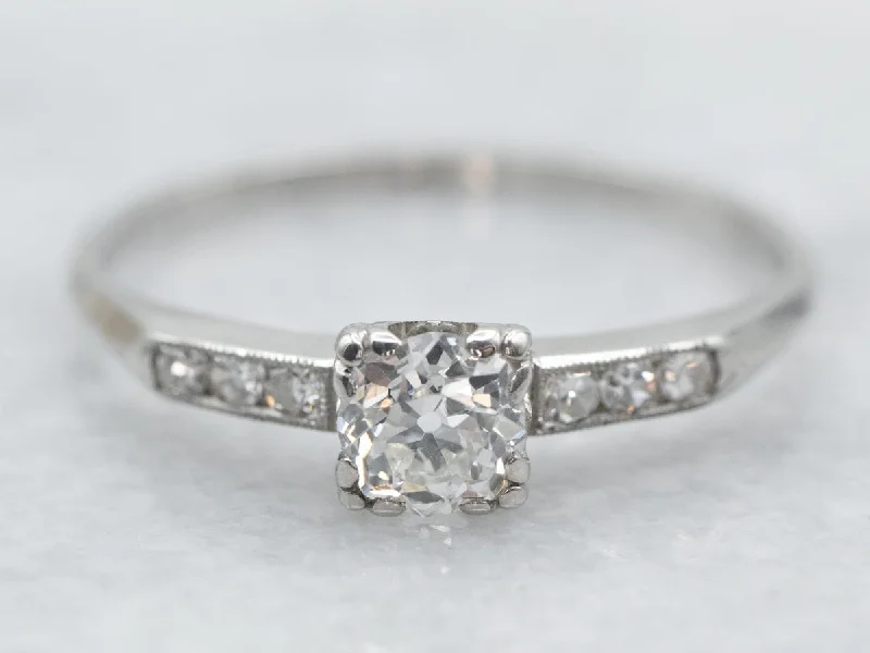 luxury diamond solitaire engagement rings -Platinum Old Mine Cut Diamond Engagement Ring