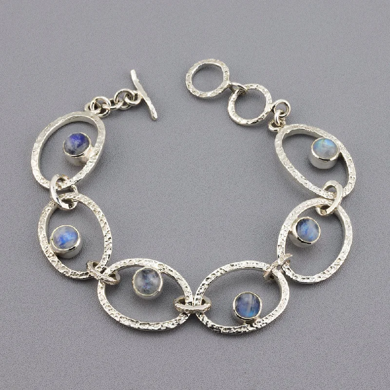 Sterling Silver and Moonstone Oval Link Bracelet