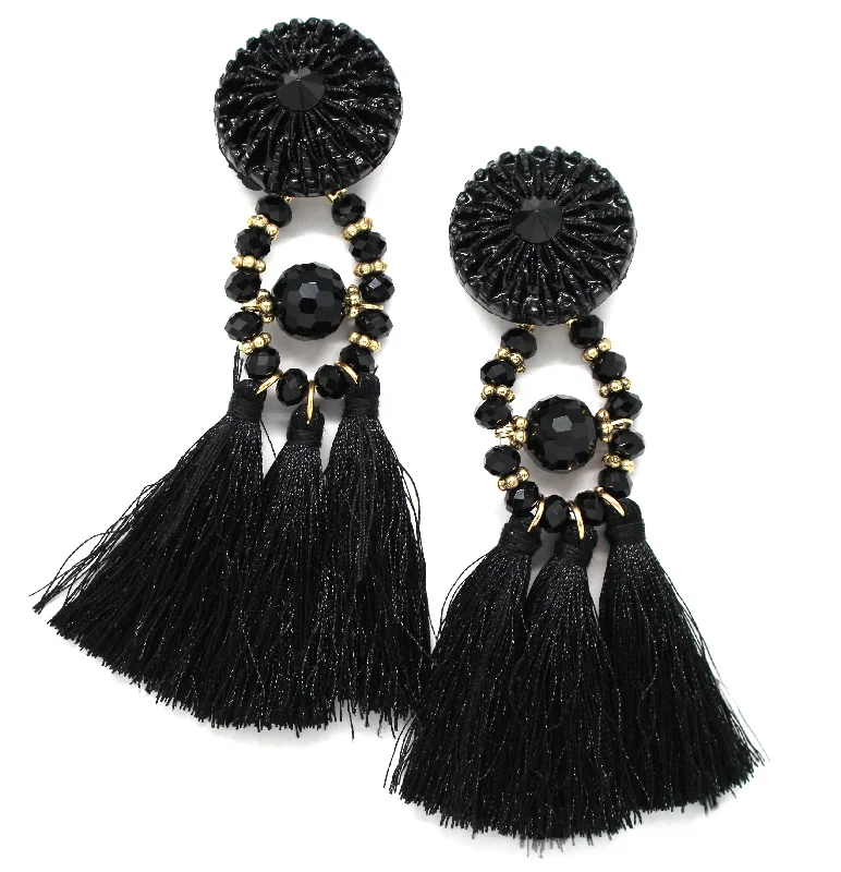 Lydia Marie Tassel Earrings- Black